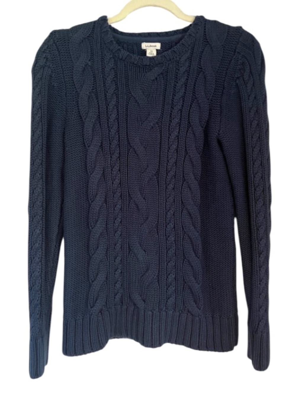 LL Bean Cotton Cable Knit Pullover Sweater Navy Blue Sz Petite XS - Picture 2 of 8